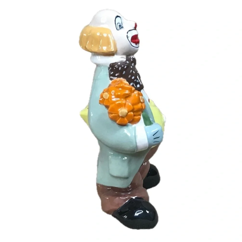 Vintage Ceramic Clown with Umbrella Flower Frog Figure Whimsical Colorful Retro